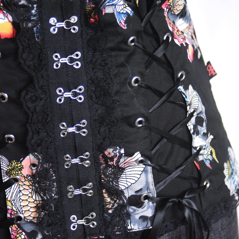 Royal Bones Skull and Koi Fitted Corset Top w/Hook Eye Closure Large - Picture 9 of 10